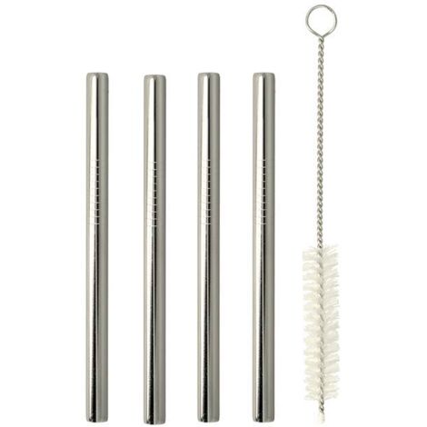 Metaltex Cannucce in acciaio inox, corte/dritte, 4 pezzi, 12,5 cm, riutilizzabili