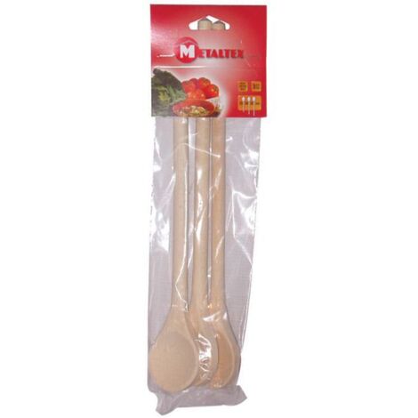 Metaltex Lot de 3 Cuillères en Bois de Hêtre 25 30 35 cm