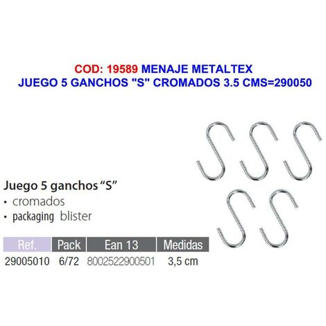 METALTEX menaje metaltex juego 5 ganchos s cromados 3.5 cms 290050