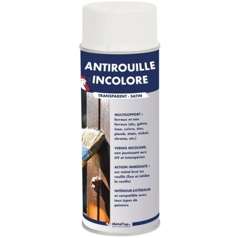 Metaltop – Antirouille incolore 400 mL – Protection métal jusqu'à 12 ans – Application facile – Finition satinée