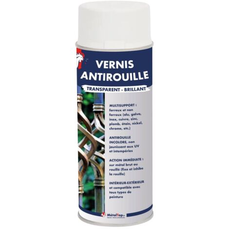Metaltop – Vernis antirouille incolore brillant 0.4 L – Protection métal jusqu'à 12 ans – Application facile en aérosol – 400 mL