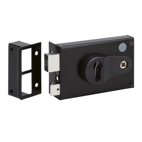 Metalux – Serrure multipoint en applique noire gauche à fouillot – Clé I – Axe 52 à 70 mm – Verrouillage 3 points – Pour bois dur
