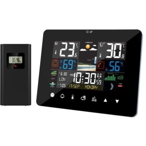 Météo sans Fil - Horloge de Météo Numérique avec Capteur Extérieur - Thermomètre Température Humidité Baromètre Alarme