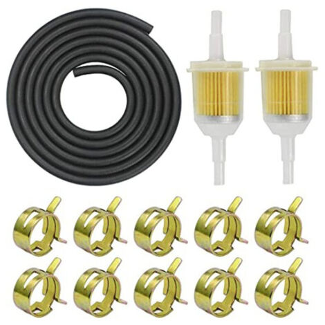 Meter langer Kraftstofffilterschlauch, 2 Stück, Kraftstofffilter, 10 Edelstahl-Schlauchschellen für Auto, Motorrad, Roller, Rasentraktor.