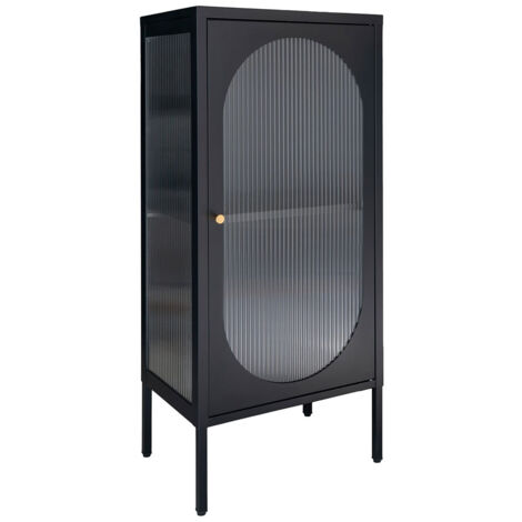 METOS - Vitrine Basse 1 Porte Acier Noir et Verre Ondulé