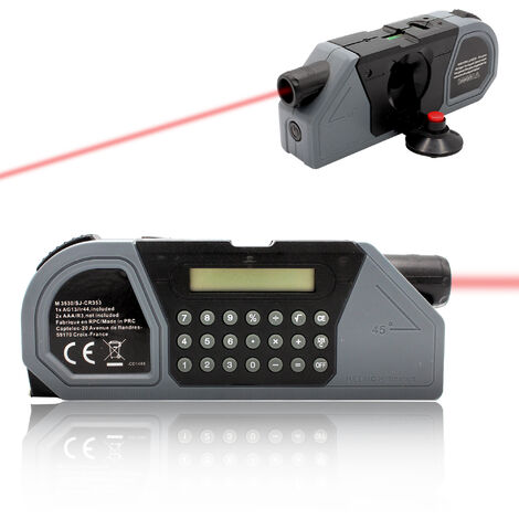 Mètre 4 en 1 : Marqueur Laser + 2 Niveaux à Bulle + Mètre Ruban 2,5 M + Calculatrice