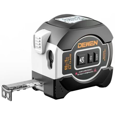 Mètre à ruban laser haute précision 2 en 1 infrarouge avec écran LCD numérique Mètre à ruban laser Distance, 5 m Mètre à ruban+Télémètre laser 60 m,gris