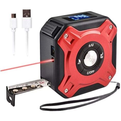 Mètre à Ruban numérique, Télémètre Laser numérique 2 en 1 avec Affichage LCD & Verrouillage Automatique, 40 mètre Laser Rechargeable & 5 mètre à Ruban, Surface/Volume/Distance