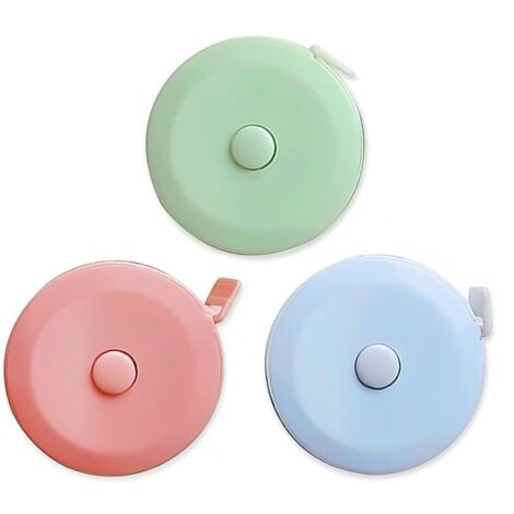 Mètre à ruban télescopique 3 pièces avec double échelle pour mesurer la longueur, la ligne, la poitrine, la taille, les jambes et d'autres outils de découpe portables (bleu, rose, vert).
