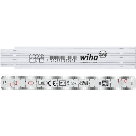 wiha mètre pliant longlife® plus 2 m métrique, 10 branches (27059) blanc