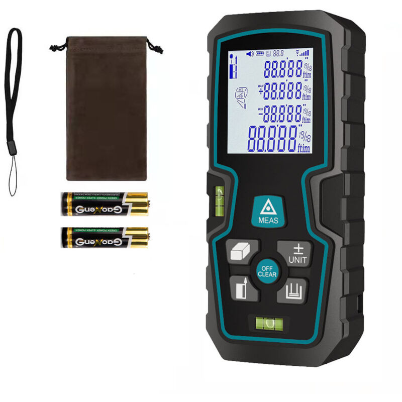 Mètre Laser 50M/165ft - Mesure Distance/Volume/Surface, Niveau à Bulle, Écran lcd Rétroéclairé, Portable