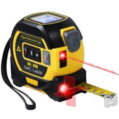 Mètre laser numérique 3 en 1 - Mesure à laser jusqu'à 40 m, écran LCD, niveau à lignes croisées automatique, ruban de 5 m