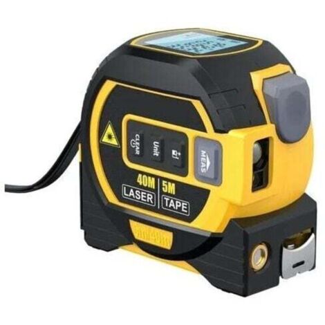 Mètre Laser Numérique 3 in 1 avec ligne laser croisée, 131Ft Télémètre Laser Numérique, 16Ft Mètre à Ruban avec Rétroéclairage LCD pour Distance, zone, Le volume