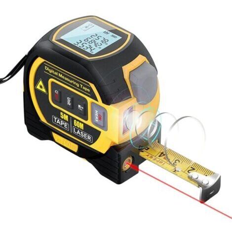 Mètre Laser Numérique 3 in 1 avec ligne laser croisée, 131Ft Télémètre Laser Numérique, 16Ft Mètre à Ruban avec Rétroéclairage LCD pour Distance, zone, Le volume