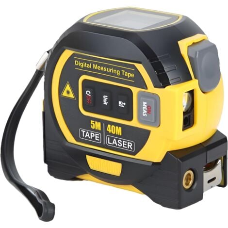 Mètre Laser Numérique 3 in 1 avec ligne laser croisée, 131Ft Télémètre Laser Numérique, 16Ft Mètre à Ruban avec Rétroéclairage LCD pour Distance, zone, Le volume(batterie non incluse)