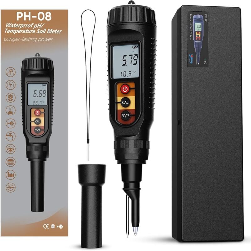 Mètre PH du sol avec pH, humidité du sol, lumière et température du sol Petit et léger pour les jardins de légumes intérieurs et extérieurs