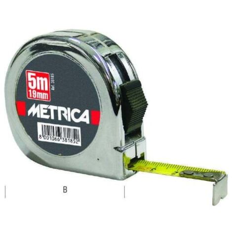 Mètre Ruban de Poche Chrome METRICA - Boitier Metallique Compact avec Clip Ceinture - Retour Automatique - 2m x 13mm - Artisans BTP