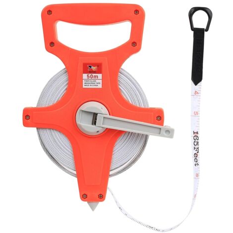 Mètre ruban extensible de 50 mètres avec poignée ergonomique, en fibre de verre, ruban de mesure à manivelle, sur pied.