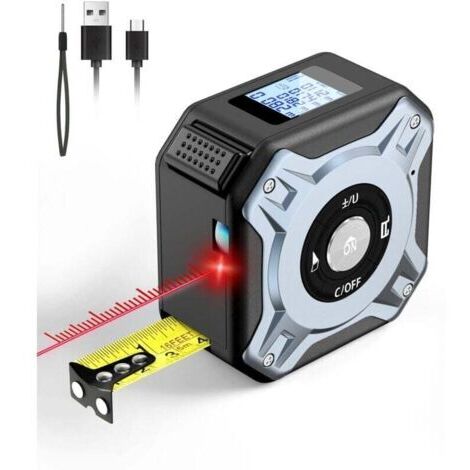 Mètre ruban laser rechargeable, télémètre laser de 40 mètres et mètre ruban de 5 mètres, mètre ruban numérique avec écran LCD, capable de mesurer la surface, la distance et le volume (mètres, pieds, p
