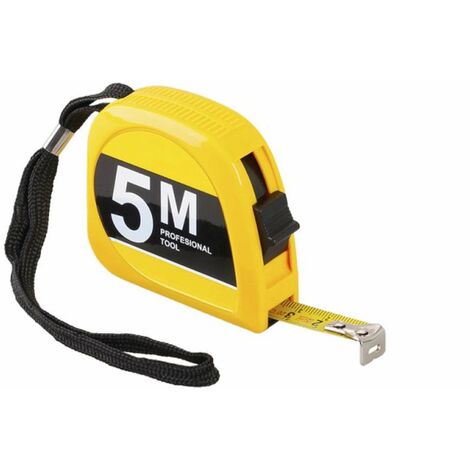 Mètre ruban longueur 5m ISO 9002 déroulant avec blocage, attache ceinture et sangle manuelle