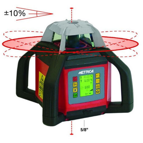 Metrica – Laser rotatif à nivellement automatique 635 nm – Précision ± 3 mm/30 m – Portée 500 m avec récepteur – Autonomie 30 heures