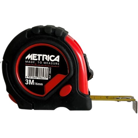 Metrica – Mètre déroulant 3m x 16mm – Boîtier ABS gainé – Classe II pour chantiers humides – Précision de mesure 0,5mm