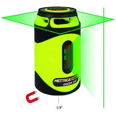 Metrica – Niveau laser vert 360° – Précision ± 3 mm/10 m – Portée 60 m avec récepteur – Piles 2000 mAh li-ion – IP54 – 61435