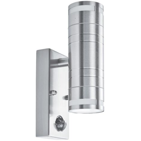 METRO Applique exterieure GU10 led 2LT avec detecteur infrarouge acier inoxydable, verre givré Av GU10 2x50w 2x270 Lumens 3000k