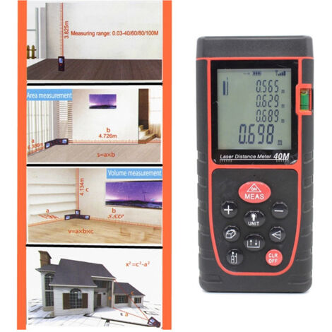 Metro Puntatore Laser Ultrasuoni Display Lcd Misura 40 Mt