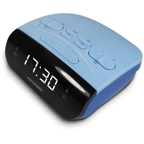 main image of "Metronic 477033 - Radio reloj despertador doble alarma, funciones sleep/snooze, tuner AM/FM, pantalla LED blanco, azul / negro"