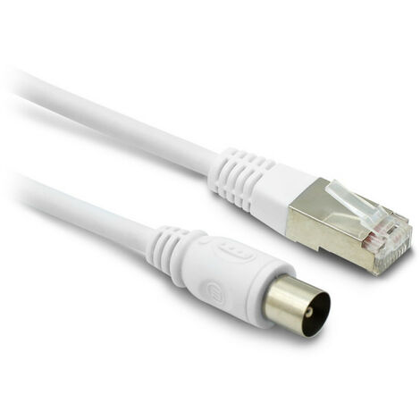 Metronic – Câble coaxial pour antenne TV et satellite – Longueur 2 m – Compatible RJ45 pour connexion Ethernet – Blanc