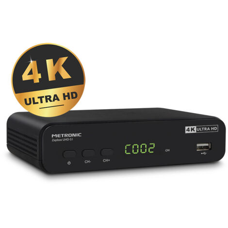 Metronic – Décodeur TNT UHD 4K – Réception chaînes TNT – Port USB pour multimédia – Enregistrement sur disque dur – Fonction TIME SHIFT - UHD-S1