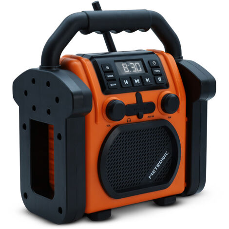 Metronic – Radio de chantier Bluetooth avec batterie rechargeable – 30W – Autonomie jusqu'à 14h – Résistante aux chocs et à l'eau – Powerbank USB