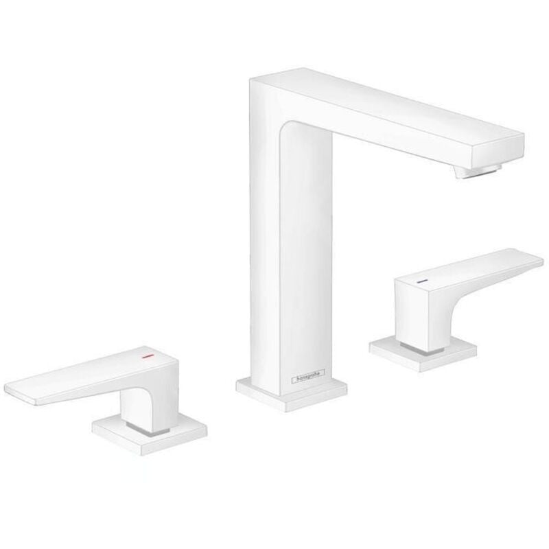 Hansgrohe - Metropol 160 Mélangeur de lavabo 3 trous poignées manettes, bonde Push-Open, Blanc mat (32515700)