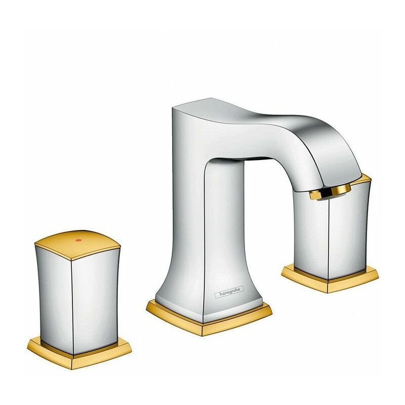 

Hansgrohe - Mezclador monomando de lavabo 110, 3 orificios, con tirador y desagüe automático en efecto cromo / dorado