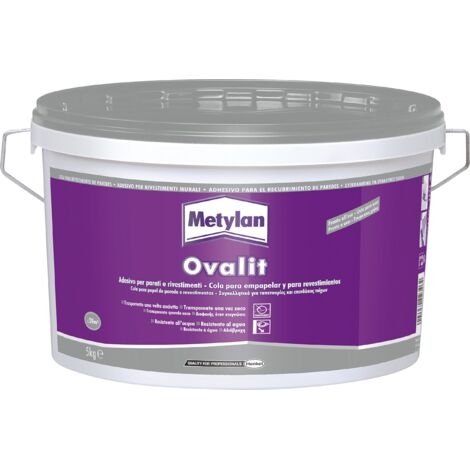 Metylan Ovalit, Adesivo Bianco in Pasta per Parati, Tessuti Murali, Juta, Fibra di Vetro, Fogli di Plastica Metallizzati, Fogli in PVC con Retro in Tessuto, Trasparente da asciutto, Secchio da 5Kg