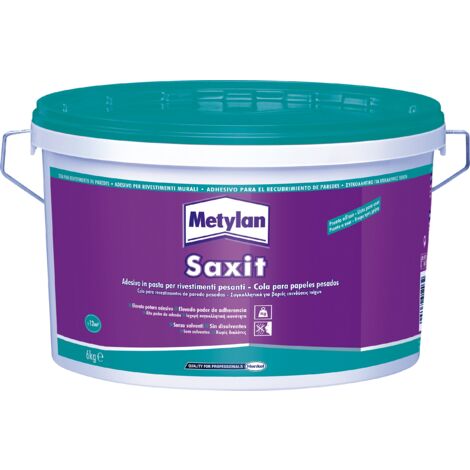 Metylan Saxit, Adesivo Acrilico Beige per Incollaggi di Rivestimenti in Interni, Piastrelle, Perlinature, Mosaici, PVC rigido, Schiuma di PVC, Sughero, Zoccolini e Battiscopa, Secchio da 6Kg