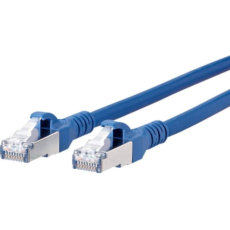 1308455044-E RJ45 Câble réseau, câble patch cat 6a s/ftp 5.00 m bleu avec cliquet dencastrement 1 pc(s) - bleu - Metz Connect