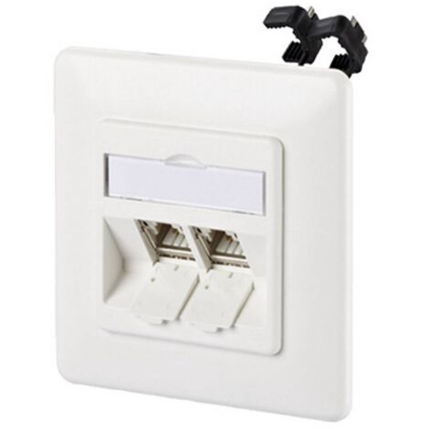 Metz Connect 130B11D21002-E Prise réseau encastré insert avec plaque centrale et châssis 2 ports blanc pur R68397