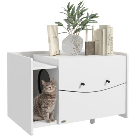 Meuble 2 en 1, meuble de toilette, bac à litière pour chat, compartiment coulissant, 78 x 50 x 51 cm, blanc