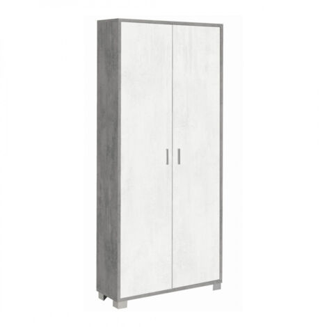 Meuble 2 portes, 83L x 29P x H190 cm, finition ciment et blanc mat, Sarmog
