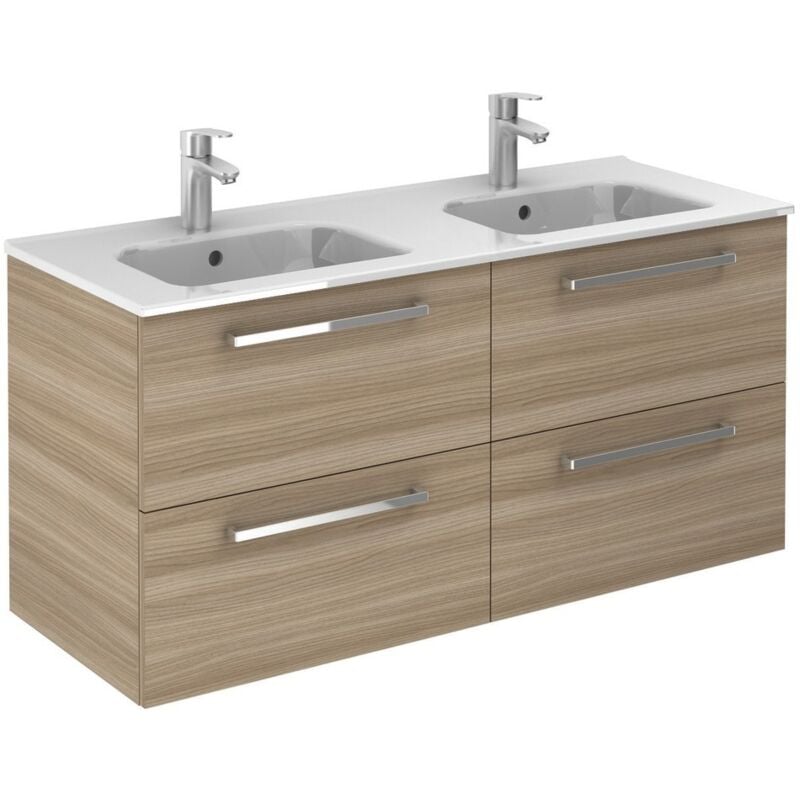 Anconetti - Meuble 4 tiroirs Ancoflash Color 2 avec plan céramique Noyer sablé - 120cm