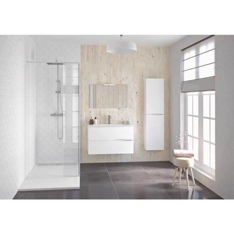 Meuble à suspendre 2DOO - L70cm - Blanc - Toucher doux - Livré monté