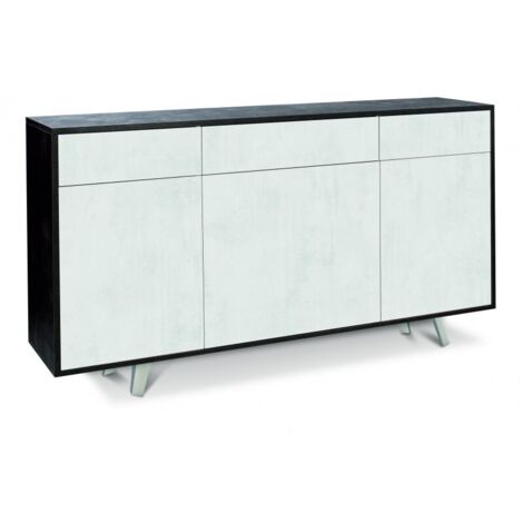 Meuble 3 portes, 3 tiroirs, 164 cm (L) x 41 cm (P) x 92 cm (H), finition noir mat et blanc mat, Sarmog
