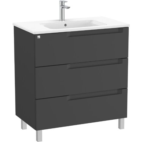 Meuble 3 tiroirs Unik + vasque ALEYDA au centre - ROCA Couleur : Noir mat - Dimensions : 805x460x740 mm