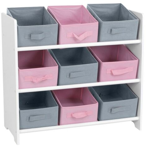 Meuble 9 panières pour enfant rose gris