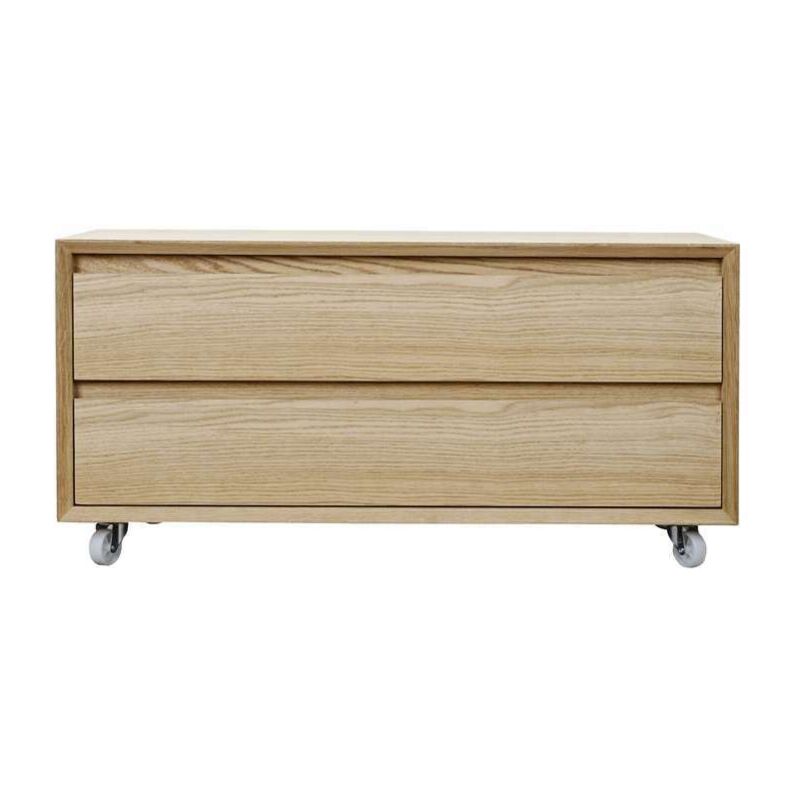 Wilson - Collection Meuble 90 cm, 2 tiroirs, en chêne naturel - Meuble rangement salle de bains - Léa