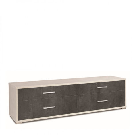 Meuble à 4 tiroirs 179L x 47P x H50 – Finition blanc mat et noir mat – Sarmog