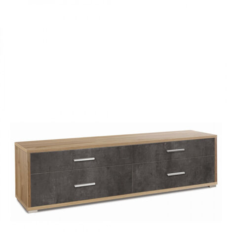 Meuble à 4 tiroirs 179L x 47P x H50 – Finition noyer et noir mat – Sarmog