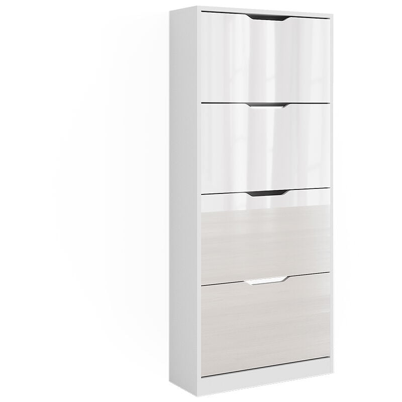 Le basculeur à chaussures Luca, blanc/blanc brillant, 59x137cm avec 4 tiroirs rabattables Vicco